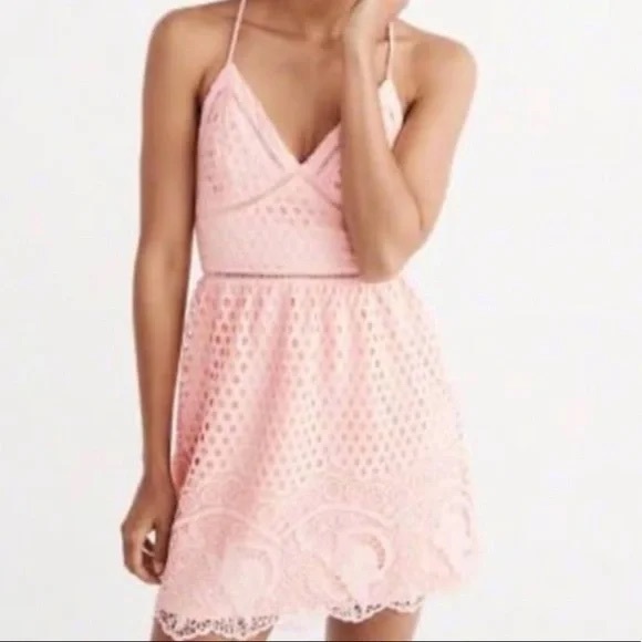 Abercrombie & Fitch Pink Eyelet/Crochet Romantic Dress Sz S - Picture 1 of 5